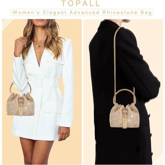 TOPALL Upgrade Rhinestone Evening Bag Bling Purse Sparkly Diamond Silver Clutch - Picture 3 of 7